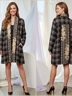 ANDREE BY UNIT Boho Embroidered Floral Open Front Cardigan  Women's  Size L